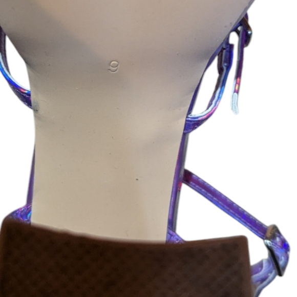 Vivianly Holographic Purple Iridescent Strappy Platform Sandals Heels sz 9 Disco - Picture 7 of 8